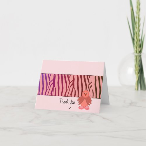 Coral Zebra Print with Little Bird Thank You Card