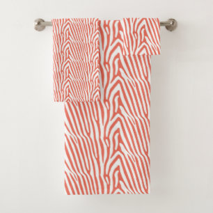 CORAL ZEBRA STRIPE BATH TOWEL SET
