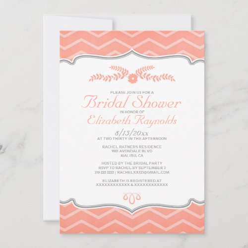 Coral Zigzag Bridal Shower Invitations