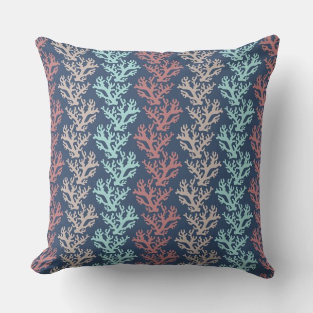 Coral Zigzag Pattern Navy Throw Pillow (Front)