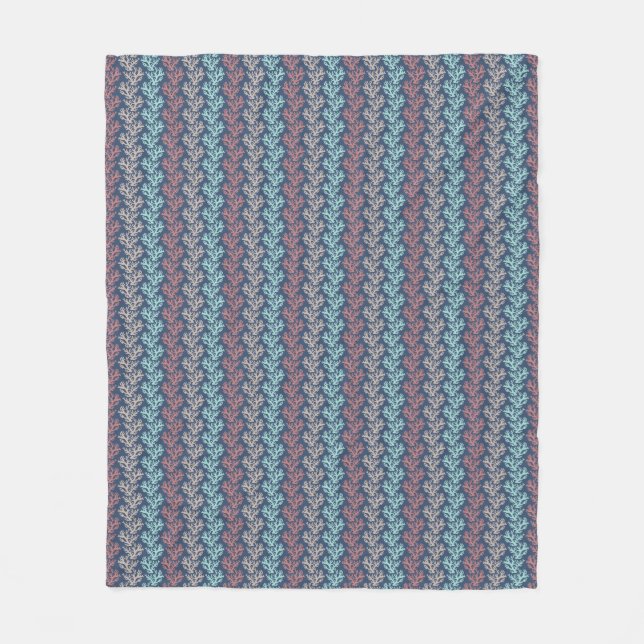 Coral Zigzag Stripes Navy Fleece Blanket (Front)