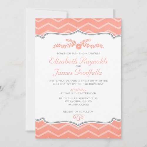 Coral Zigzag Wedding Invitations