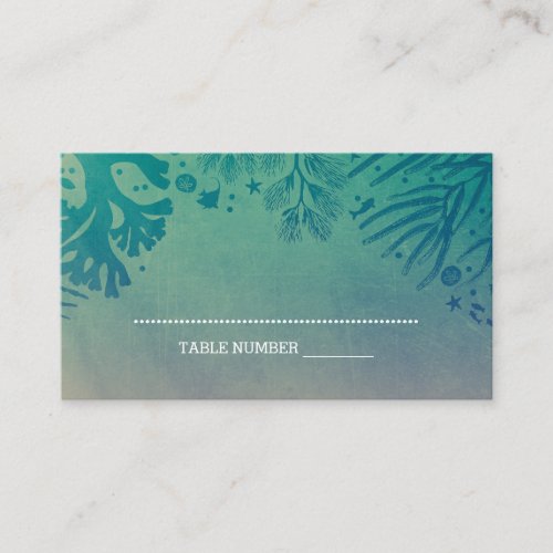 Corals and Tropical Ocean Treasures Teal Place Card