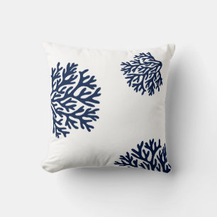 Corals, Blue and White Sealife Throw Pillow