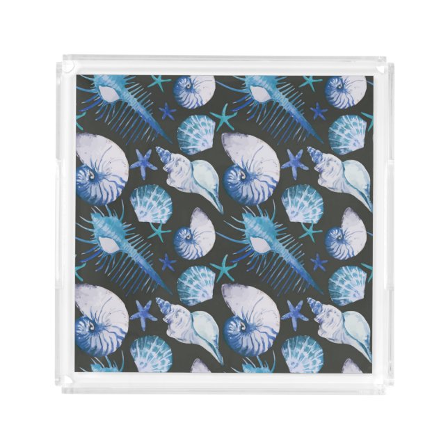 Corals With Shells Pattern Acrylic Tray (Front)