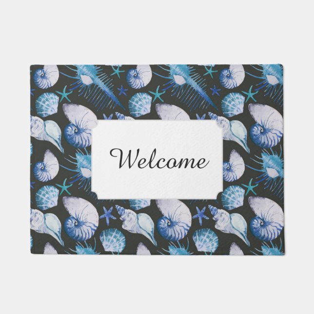 Corals With Shells Pattern | Add Your Text Doormat (Front)