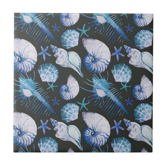 Corals With Shells Pattern Ceramic Tile (Front)