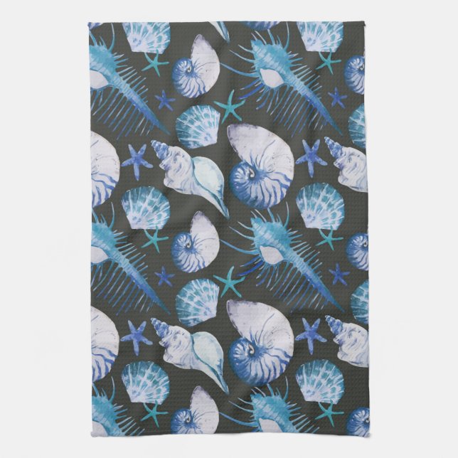 Corals With Shells Pattern Kitchen Towel (Vertical)