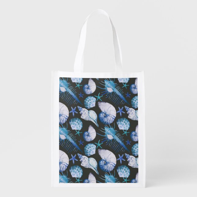 Corals With Shells Pattern Reusable Grocery Bag (Front)