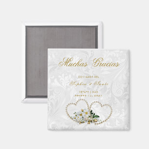 Corazones De Perlas Y Flores, Damasco Gracias Magnet