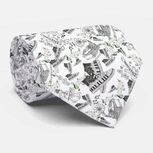 Corbata con instrumento musical y flores neck tie