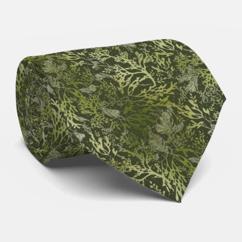Corbata elegante verde con corales y hojas neck tie