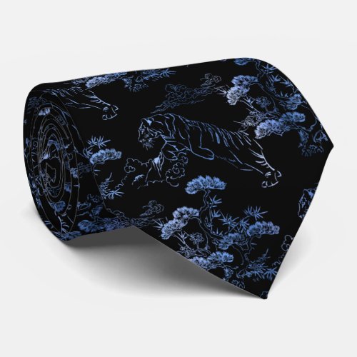 Corbata en estilo japons con tigre azul neck tie