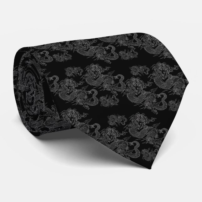 Corbata lujosa negra con dragón neck tie (Rolled)
