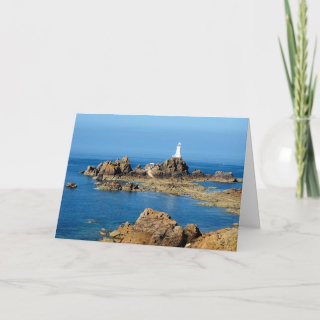 Corbiere lighthouse at low tide holiday card (Front)