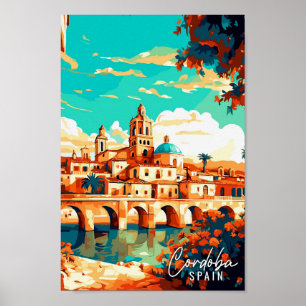 Cordoba Spain vintage travel art illustration Poster