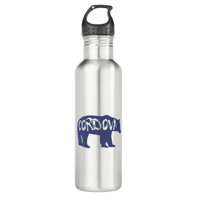 Cordova Alaska Bear Stainless Steel Water Bottle (Front)