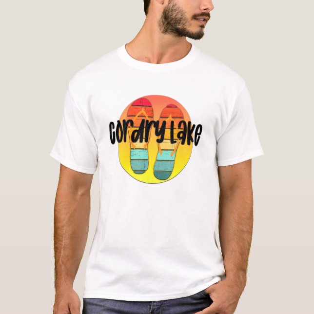 Cordry Lake Indiana Retro Flipflop Sunset Graphic T-Shirt (Front)