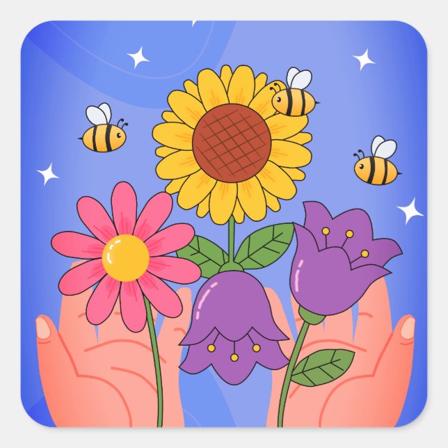 Core Flowers – Soft Aesthetic Bloom Concept Square Sticker (Front)