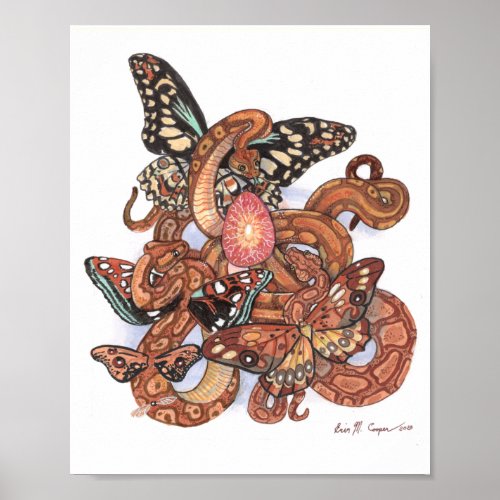 Core of Beginings Mystical Butterfly Snakes Art Poster