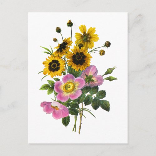 Coreopsis and Rose Hips Redoute Bouquet Postcard