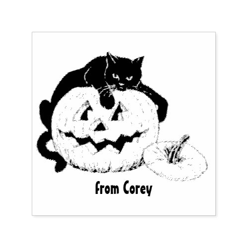 COREY  HALLOWEEN  Vintage Cat Pumpkin drawing   Self_inking Stamp