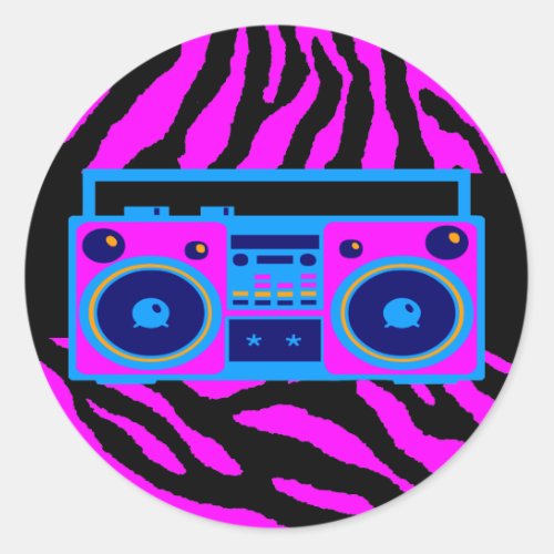 COREY TIGER 1980s RETRO BOOMBOX TIGER STRIPES Classic Round Sticker