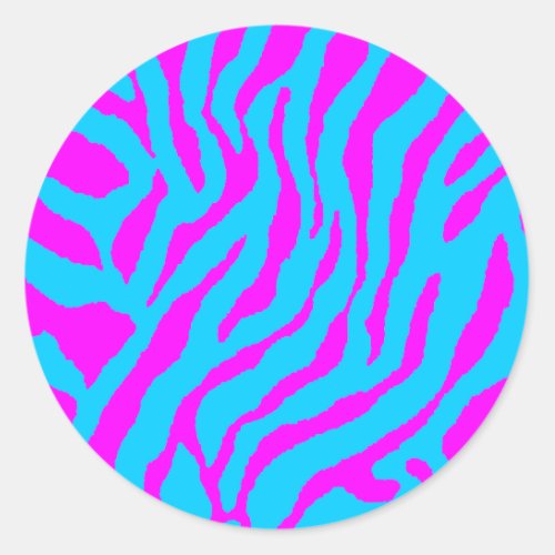 COREY TIGER 1980s RETRO TIGER STRIPES PINK BLUE Classic Round Sticker