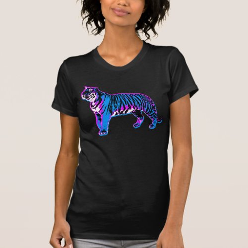 COREY TIGER 1980s RETRO VINTAGE BLUE PINK TIGER T_Shirt