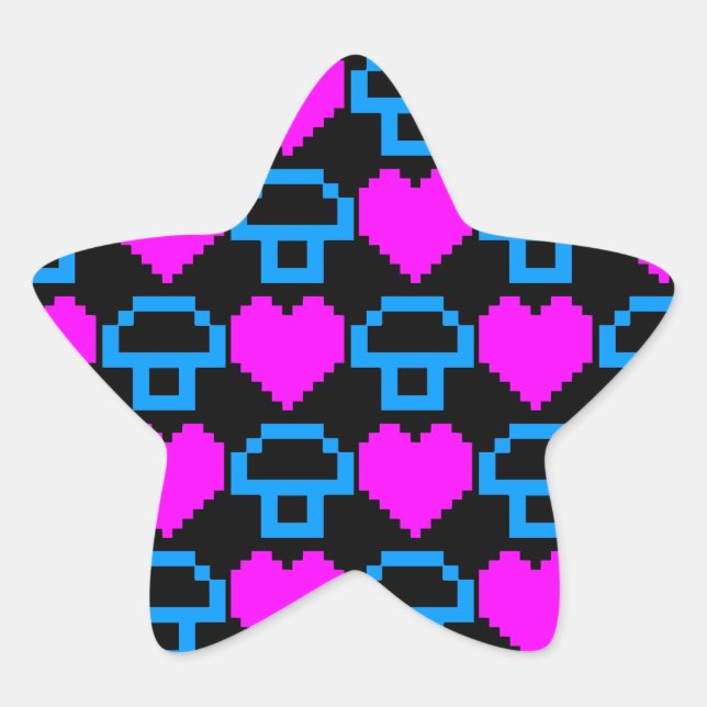 Corey Tiger 80s 8-bit Mushrooms Hearts Star Sticker (Front)