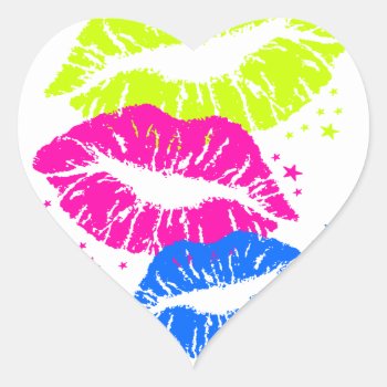 Corey Tiger 80s Lips & Stars Heart Sticker by COREYTIGER at Zazzle