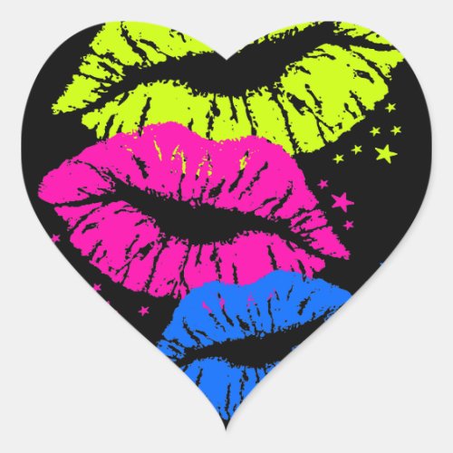 Corey Tiger 80s Lips  Stars Heart Sticker