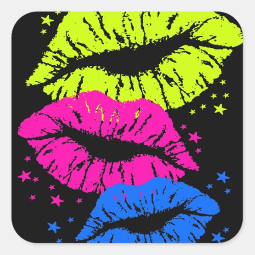 Corey Tiger 80s Lips  Stars Square Sticker