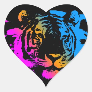 Corey Tiger 80s Multicolor Tiger Face Heart Sticker by COREYTIGER at Zazzle
