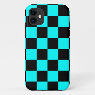 Corey Tiger 80s Neon Checkerboard (Aqua Teal Blue) iPhone 11 Case