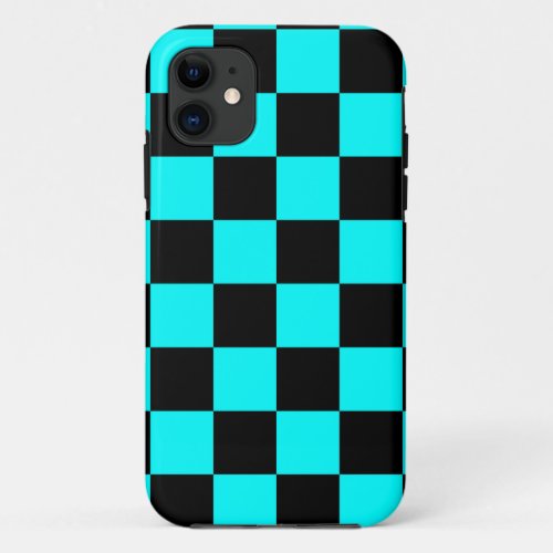 Corey Tiger 80s Neon Checkerboard Aqua Teal Blue iPhone 11 Case