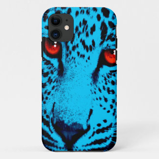 Corey Tiger 80s Neon Leopard Face (Teal Blue) iPhone 11 Case