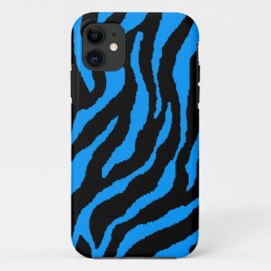 Corey Tiger 80s Neon Tiger Stripes (Teal Blue) iPhone 11 Case