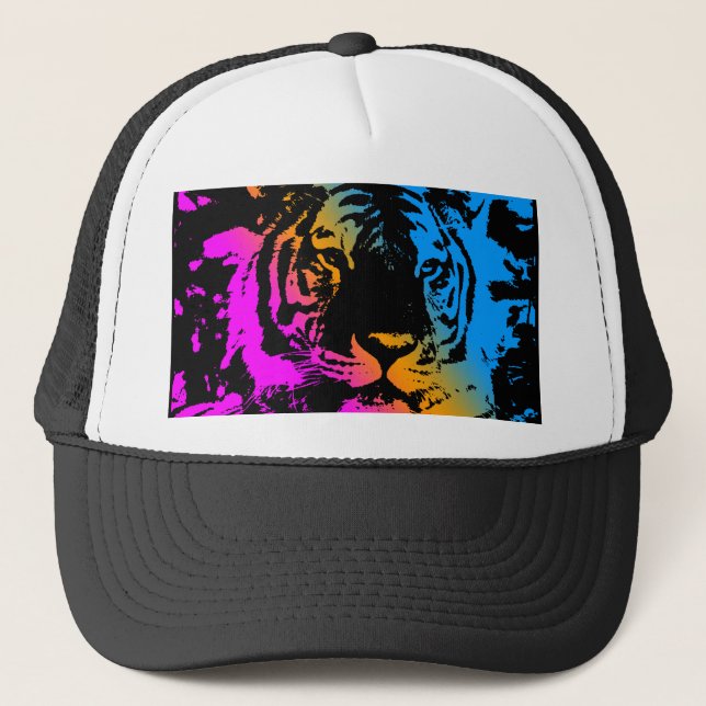 COREY TIGER 80's NEW WAVE TIGER FACE Trucker Hat (Front)