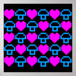 Corey Tiger 80s Retro 8bit Mushroom Love Poster