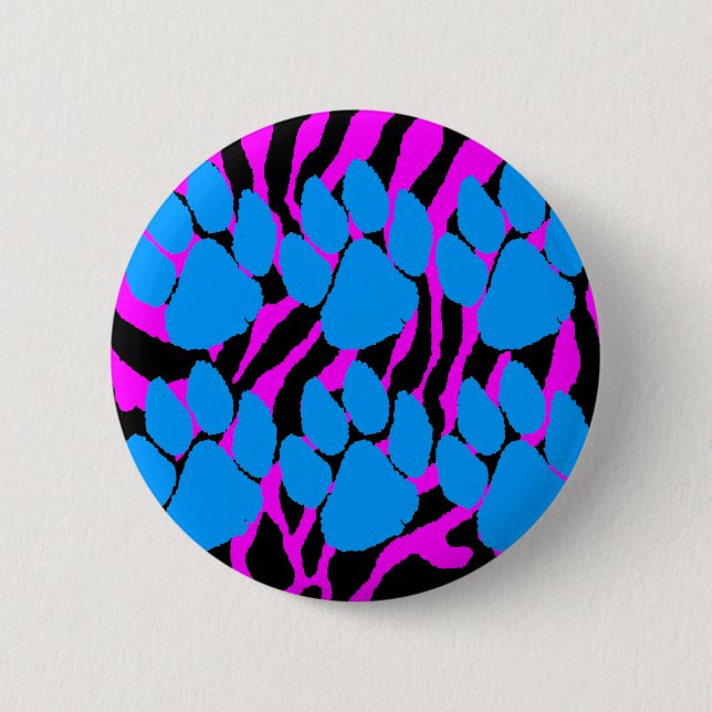 COREY TIGER 80s RETRO BLUE CLAWS PINK STRIPES Pinback Button (Front)