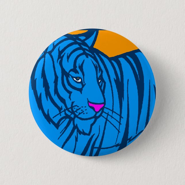 COREY TIGER 80s RETRO BLUE JUNGLE TIGER Pinback Button (Front)