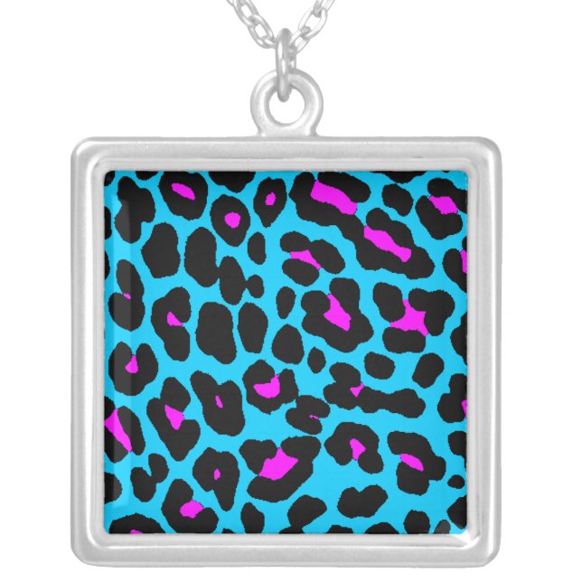 Corey Tiger 80s Retro Blue Leopard Print Necklace (Front)