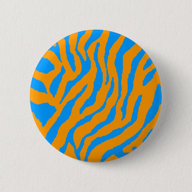 COREY TIGER 80s RETRO BLUE ORANGE TIGER STRIPES Pinback Button (Front)