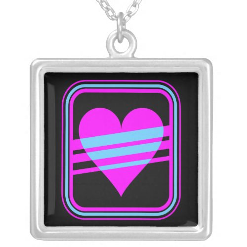 Corey Tiger 80s Retro Heart  Stripes Necklace