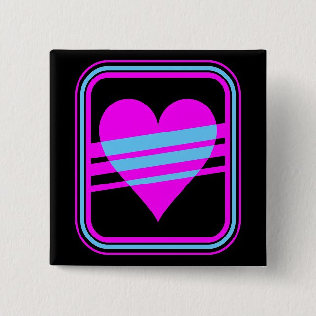 Corey Tiger 80s Retro Heart & Stripes Square Pin (Front)