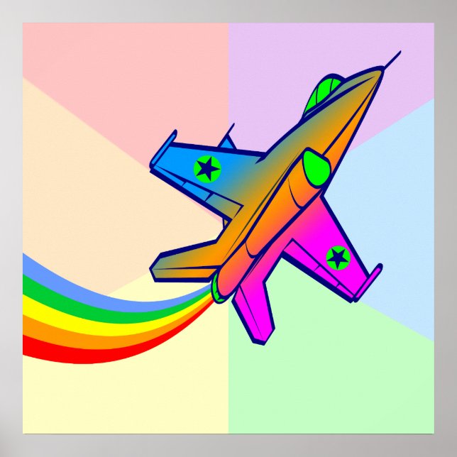 Corey Tiger 80s Retro Jet Fighter Plane Rainbow Poster (Front)