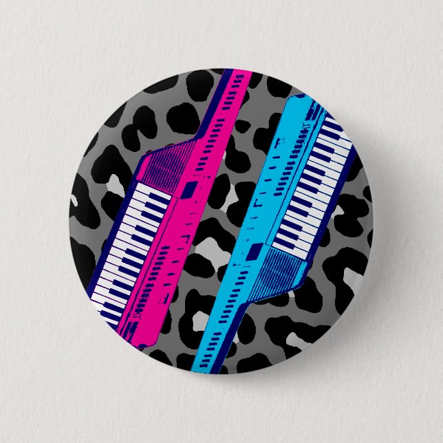 Corey Tiger 80's Retro Keytar Leopard Print Button (Front)