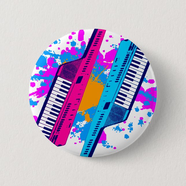 Corey Tiger 80's Retro Keytar Neon Splatter Button (Front)