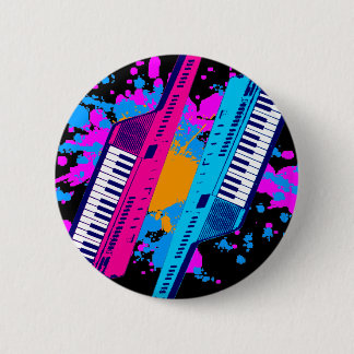 Corey Tiger 80's Retro Keytar Neon Splatter Pinback Button